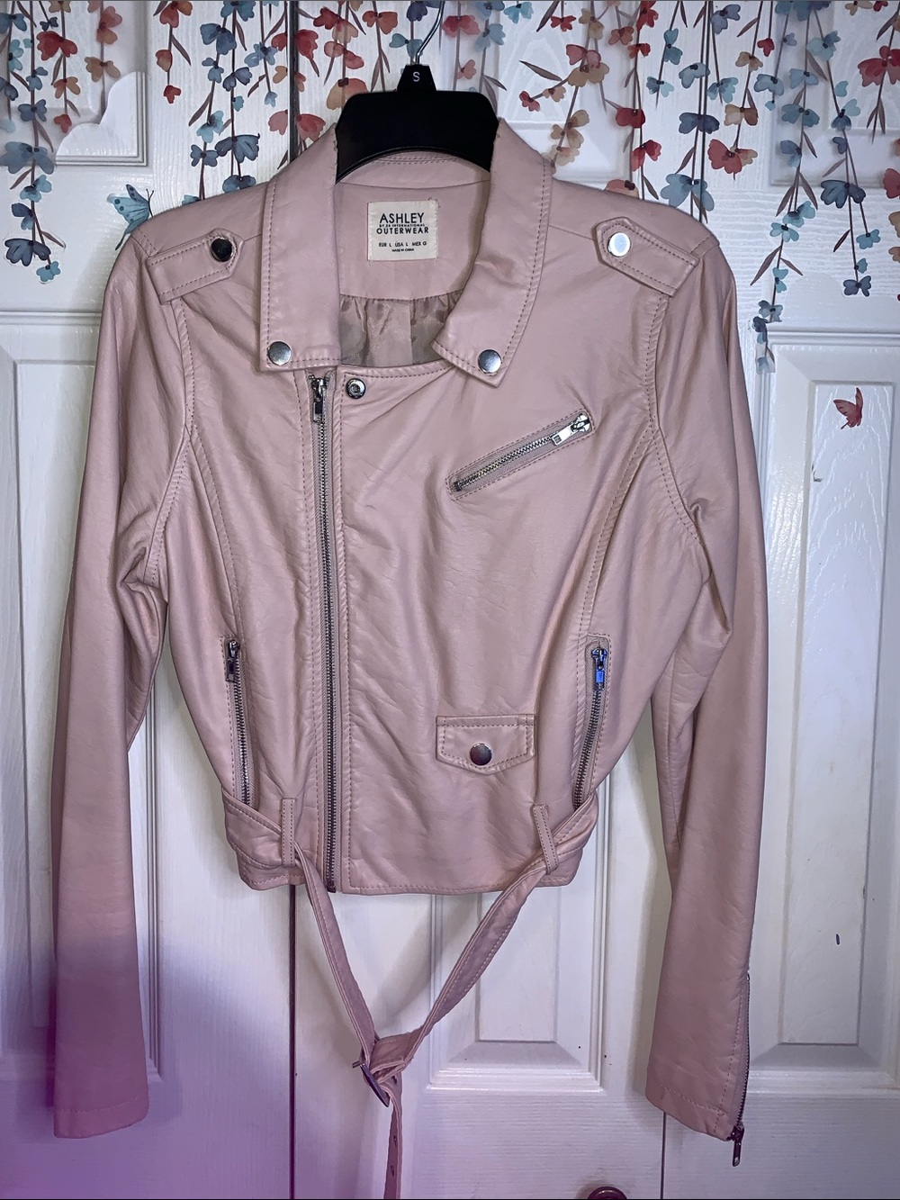 Ashley Faux Leather Moto Jacket in Dusty Blush